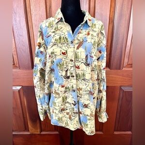 Vtg David Brooks Shirt NATIONAL PARKS, Map,Yellowstone Size 18/ Medium RARE!!